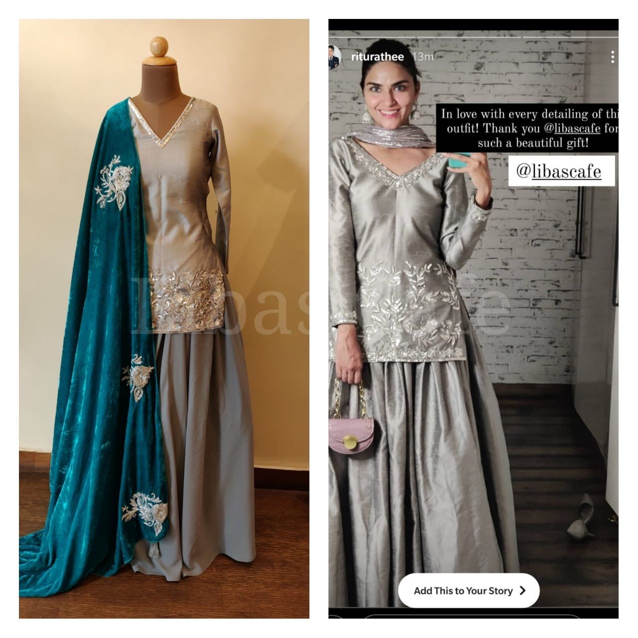 Grey Silk Long Top With Lehenga